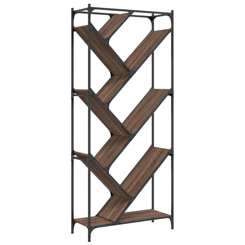 Bookshelf Brown Oak Look 79x30x180cm Wood Material Metal