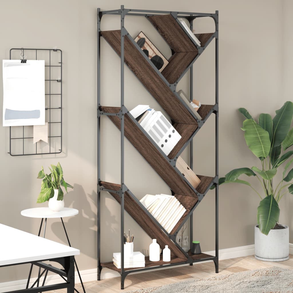 Bookshelf Brown Oak Look 79x30x180cm Wood Material Metal