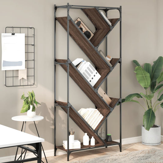 Bookshelf Brown Oak Look 79x30x180cm Wood Material Metal