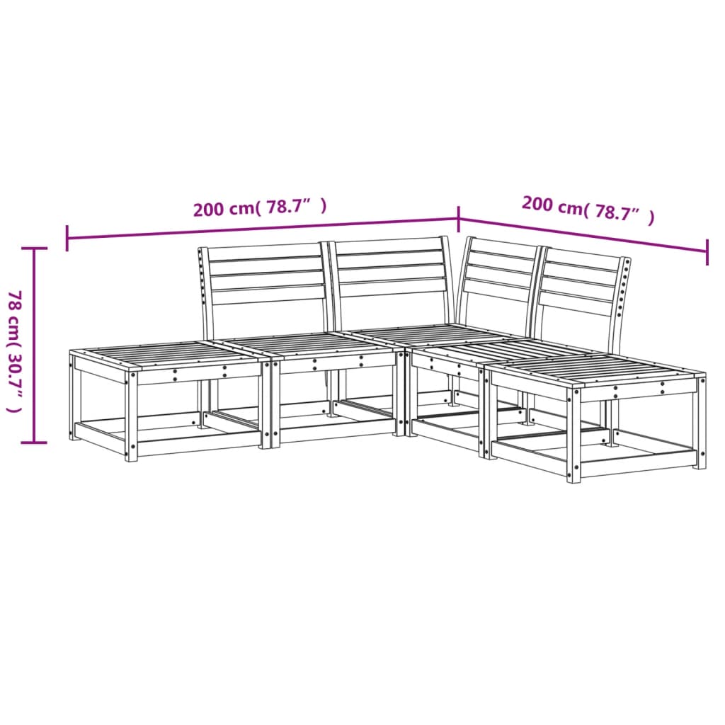 5-piece garden sofa set white solid pine