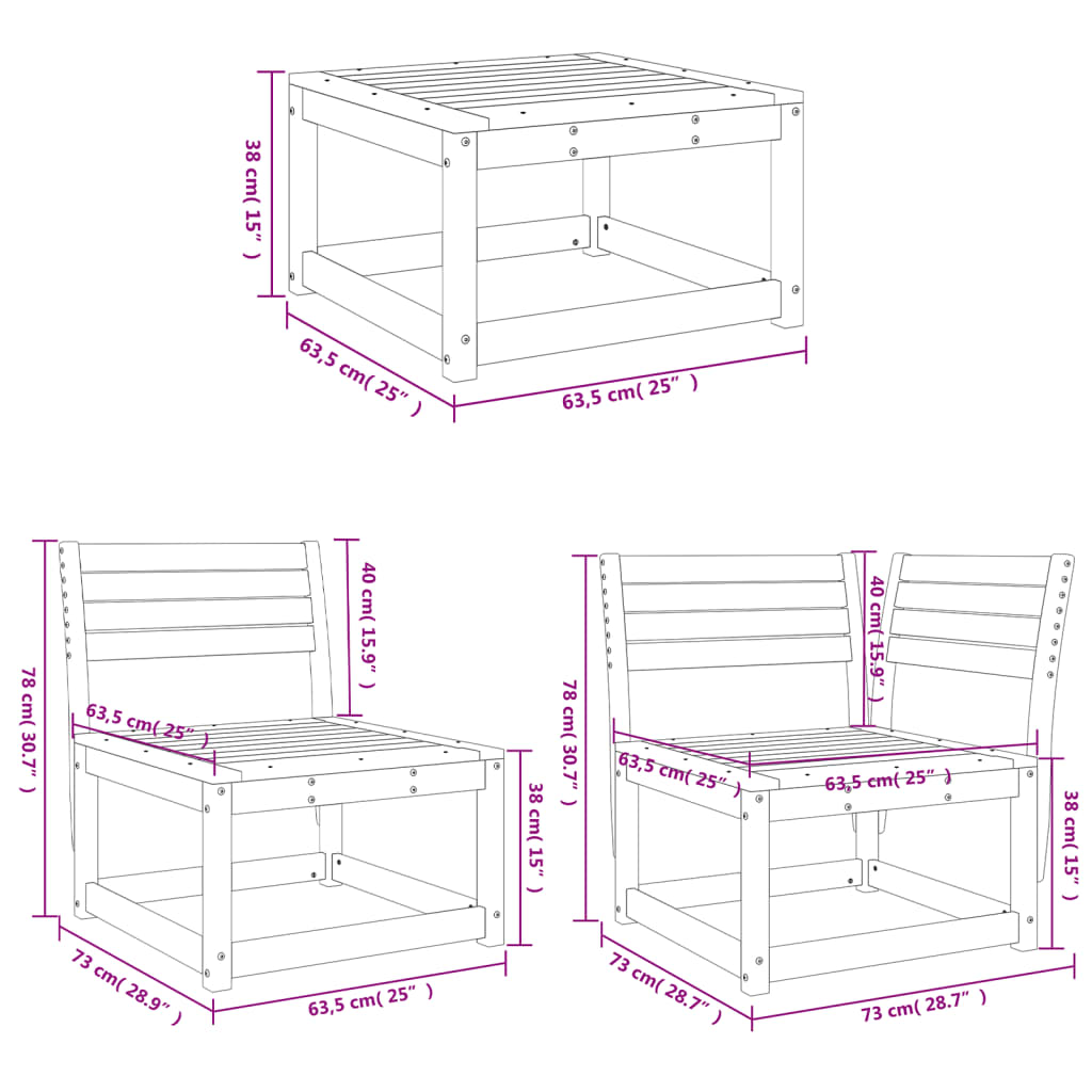 5-piece garden sofa set white solid pine
