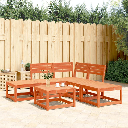 5-piece garden sofa set, wax brown, solid pine wood