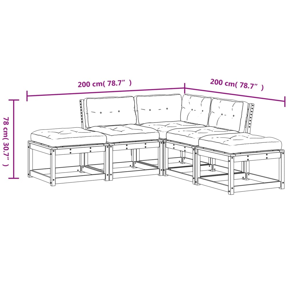 5-piece garden sofa set with cushions, white, solid pine