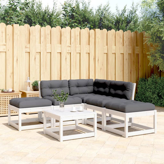 5-piece garden sofa set with cushions, white, solid pine