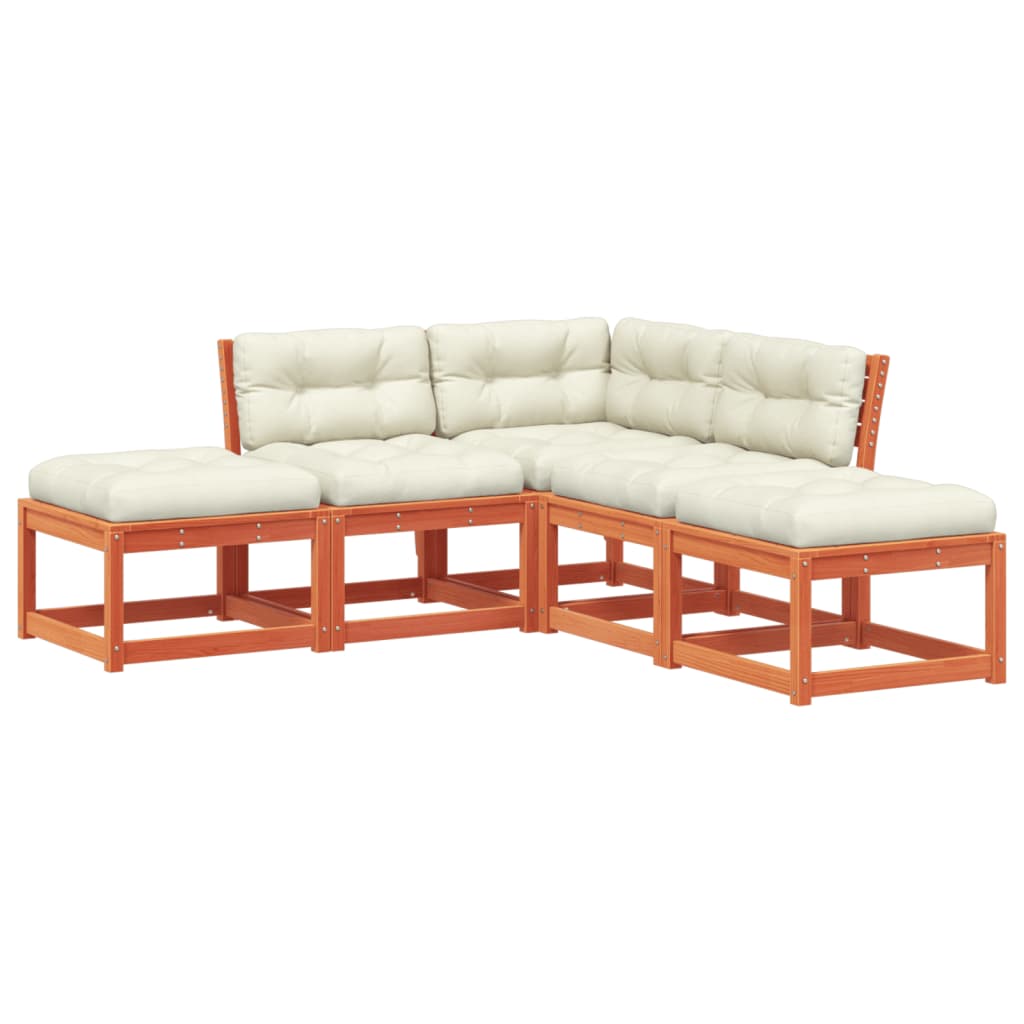5-piece garden sofa set with cushions, wax brown pinewood