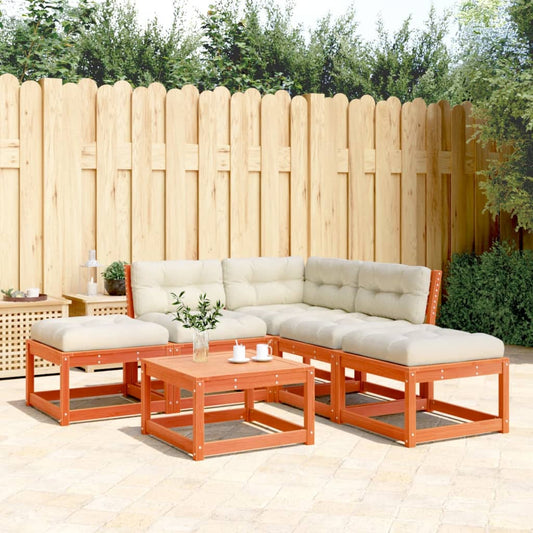 5-piece garden sofa set with cushions, wax brown pinewood