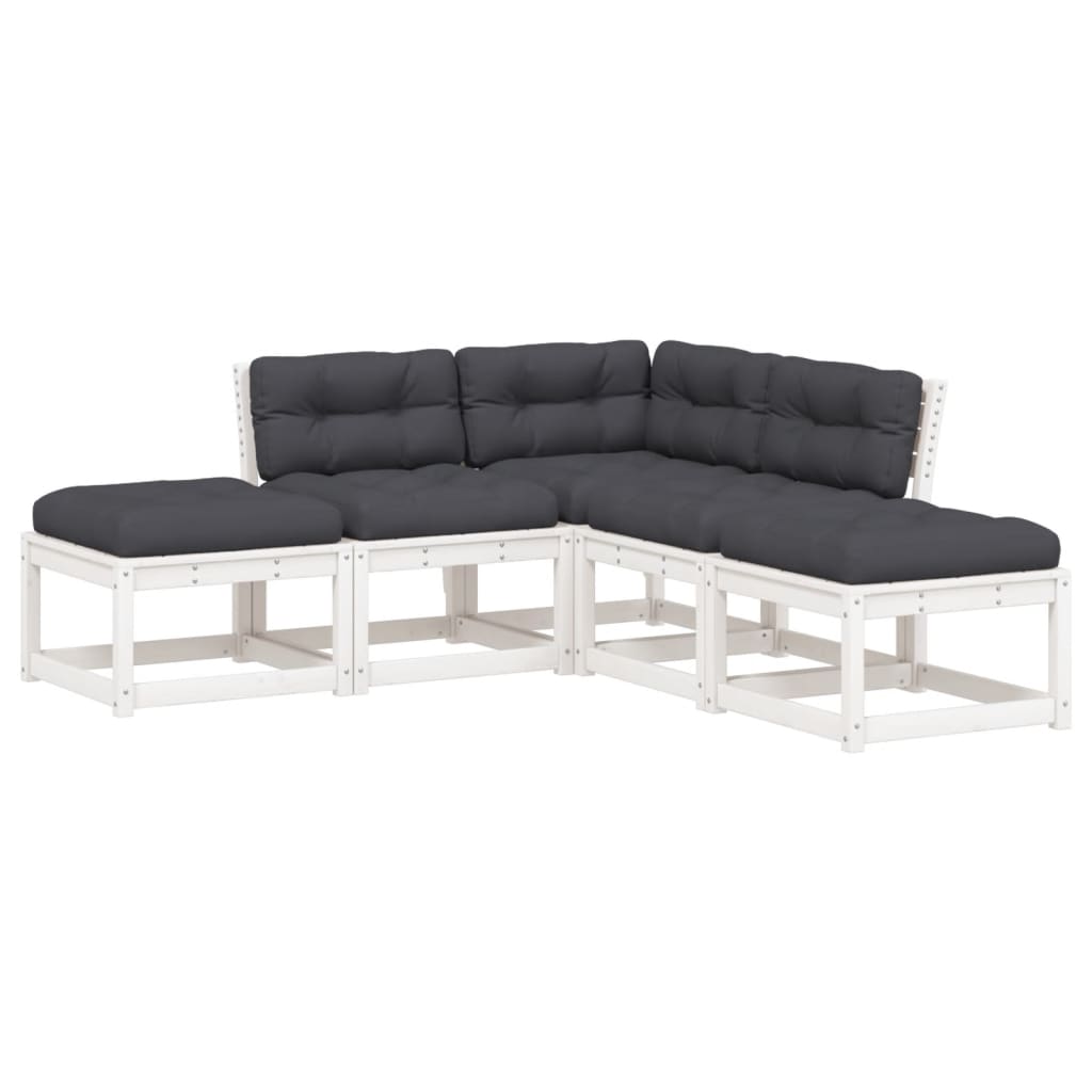 5-piece garden sofa set with cushions, white, solid pine