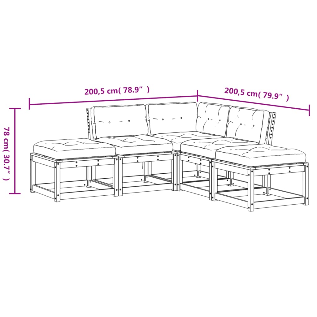 5-piece garden sofa set with cushions, white, solid pine