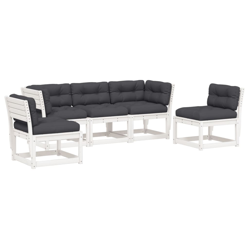 5-piece garden sofa set with cushions, white, solid pine