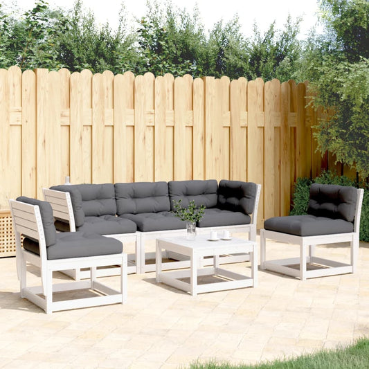 5-piece garden sofa set with cushions, white, solid pine