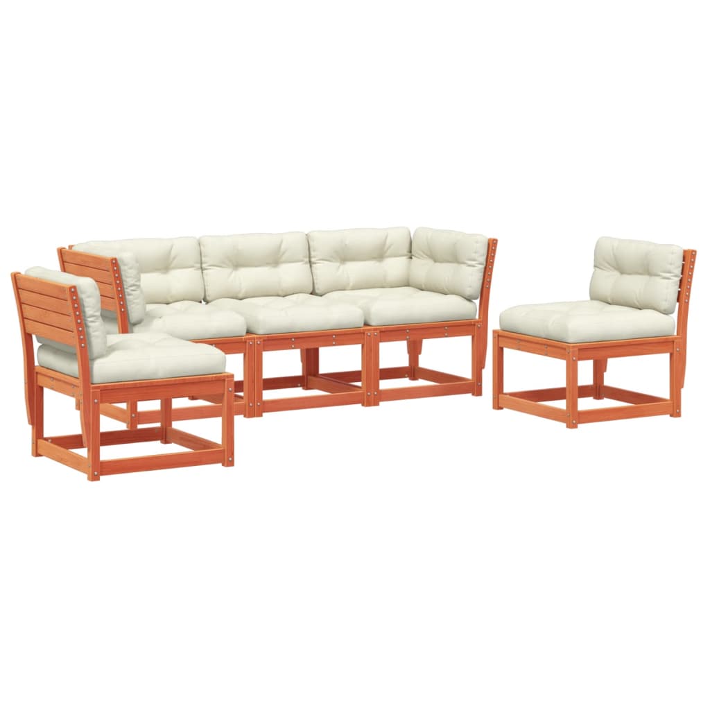 5-piece garden sofa set with cushions, wax brown pinewood