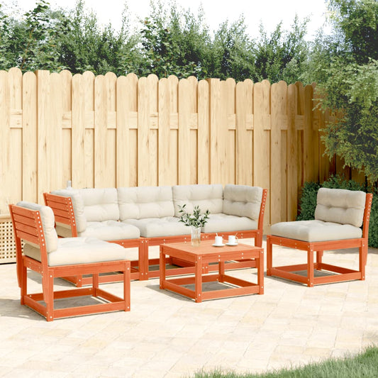 5-piece garden sofa set with cushions, wax brown pinewood