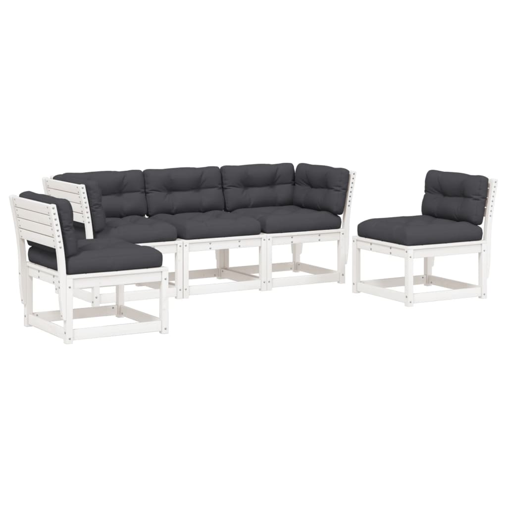 5-piece garden sofa set with cushions, white, solid pine