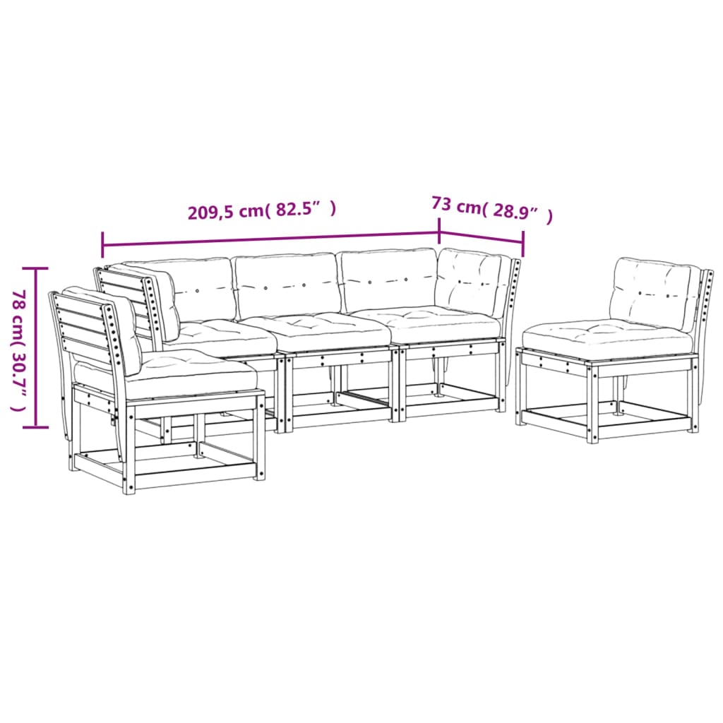 5-piece garden sofa set with cushions, white, solid pine