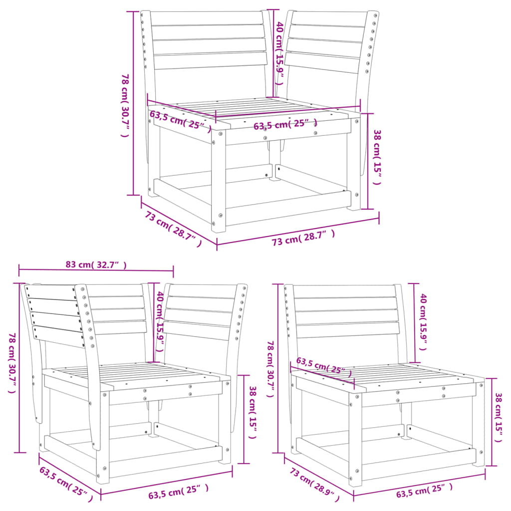 5-piece garden sofa set white solid pine