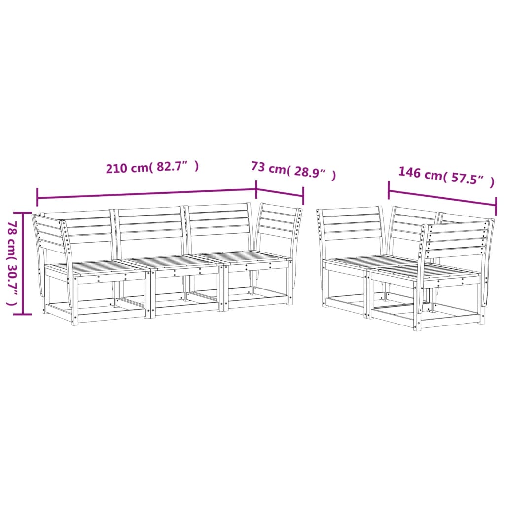 5-piece garden sofa set, wax brown, solid pine wood