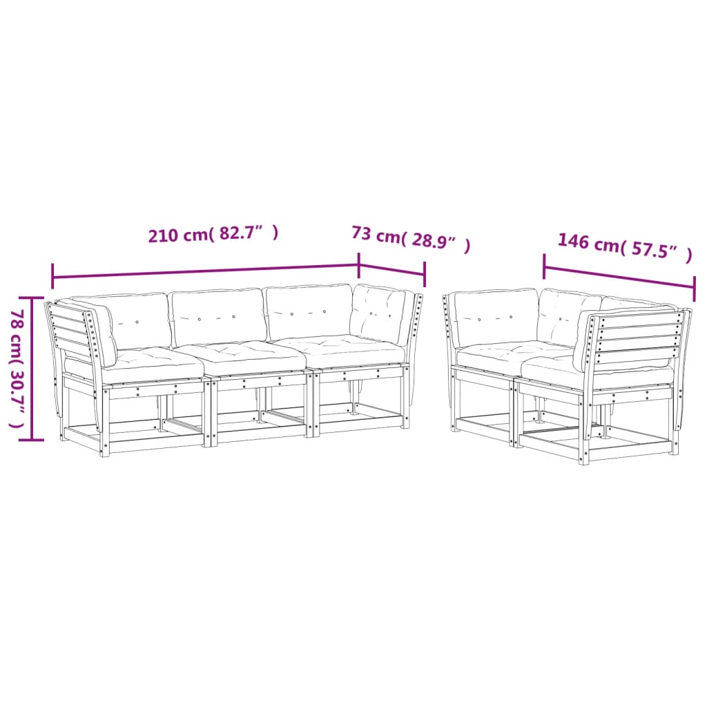 5-piece garden sofa set with cushions, white, solid pine