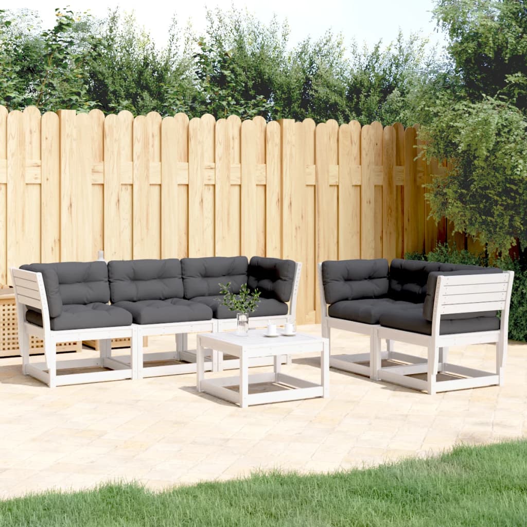 5-piece garden sofa set with cushions, white, solid pine