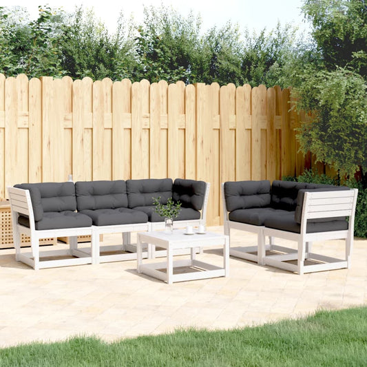 5-piece garden sofa set with cushions, white, solid pine