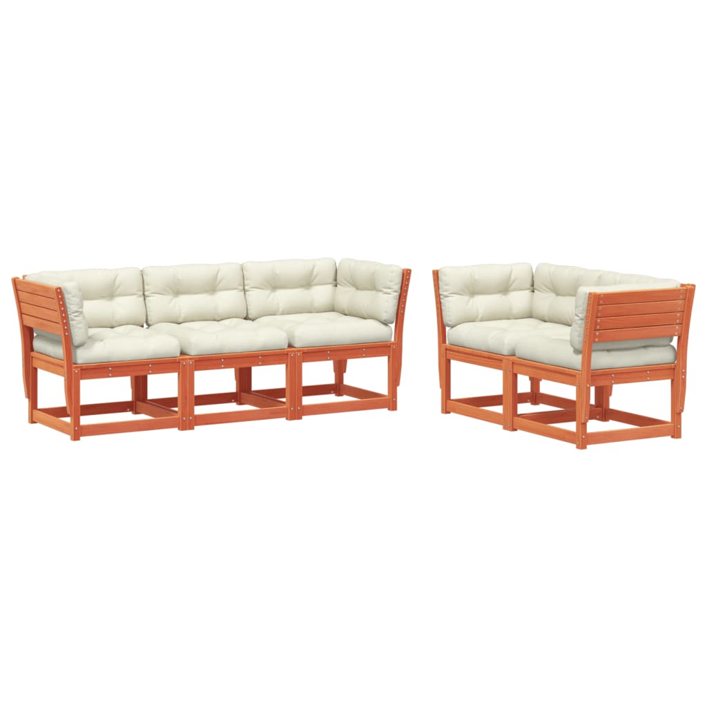 5-piece garden sofa set with cushions, wax brown pinewood