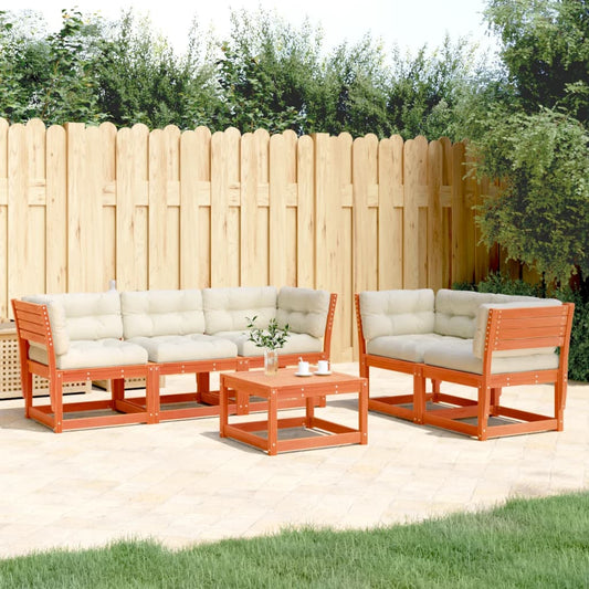 5-piece garden sofa set with cushions, wax brown pinewood