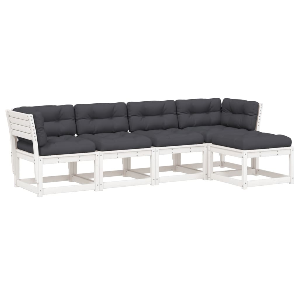 5-piece garden sofa set with cushions, white, solid pine
