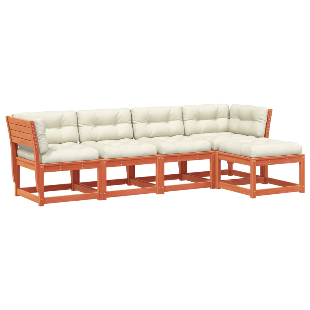 5-piece garden sofa set with cushions, wax brown pinewood