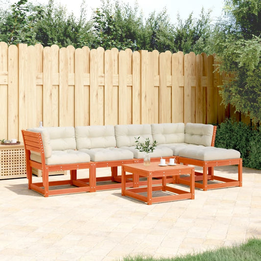 5-piece garden sofa set with cushions, wax brown pinewood