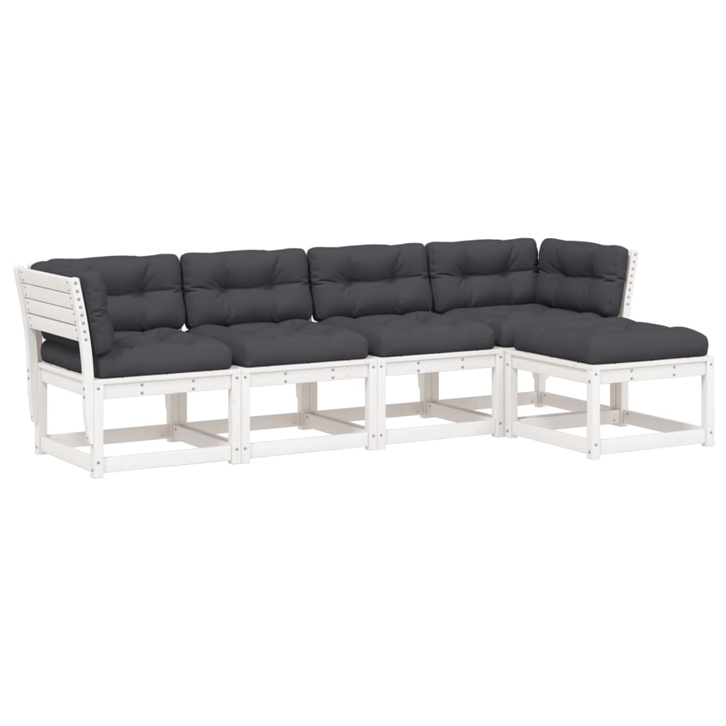 5-piece garden sofa set with cushions, white, solid pine