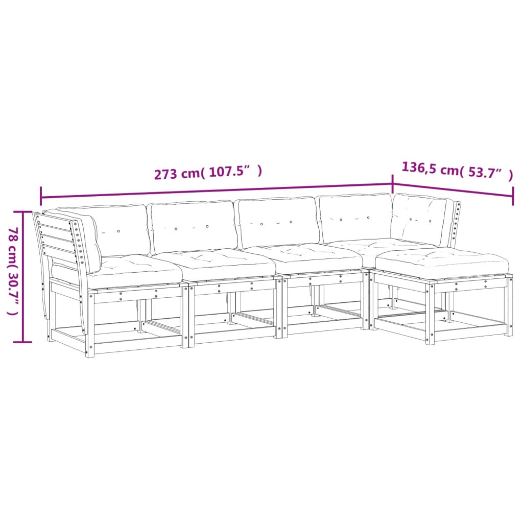 5-piece garden sofa set with cushions, white, solid pine