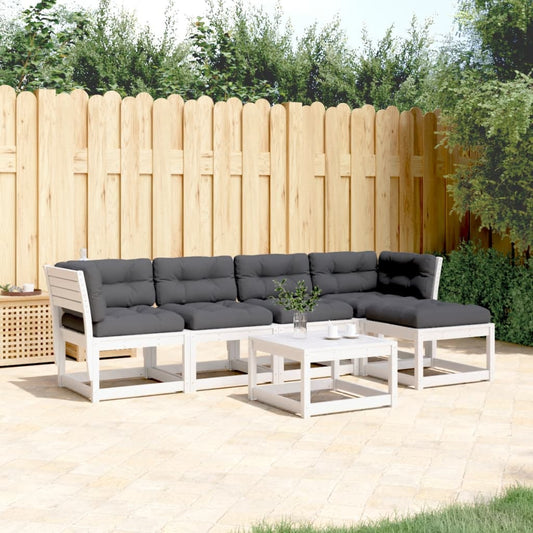 5-piece garden sofa set with cushions, white, solid pine