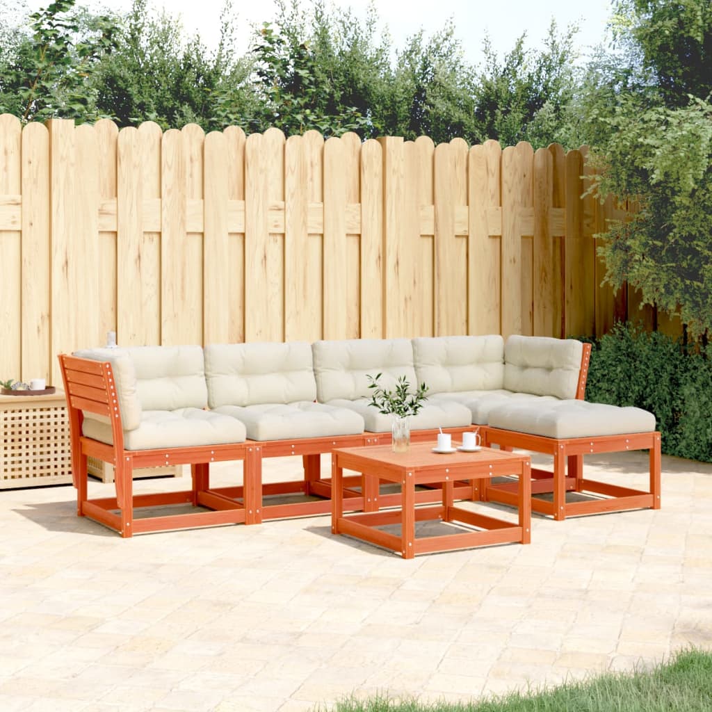 5-piece garden sofa set with cushions, wax brown pinewood