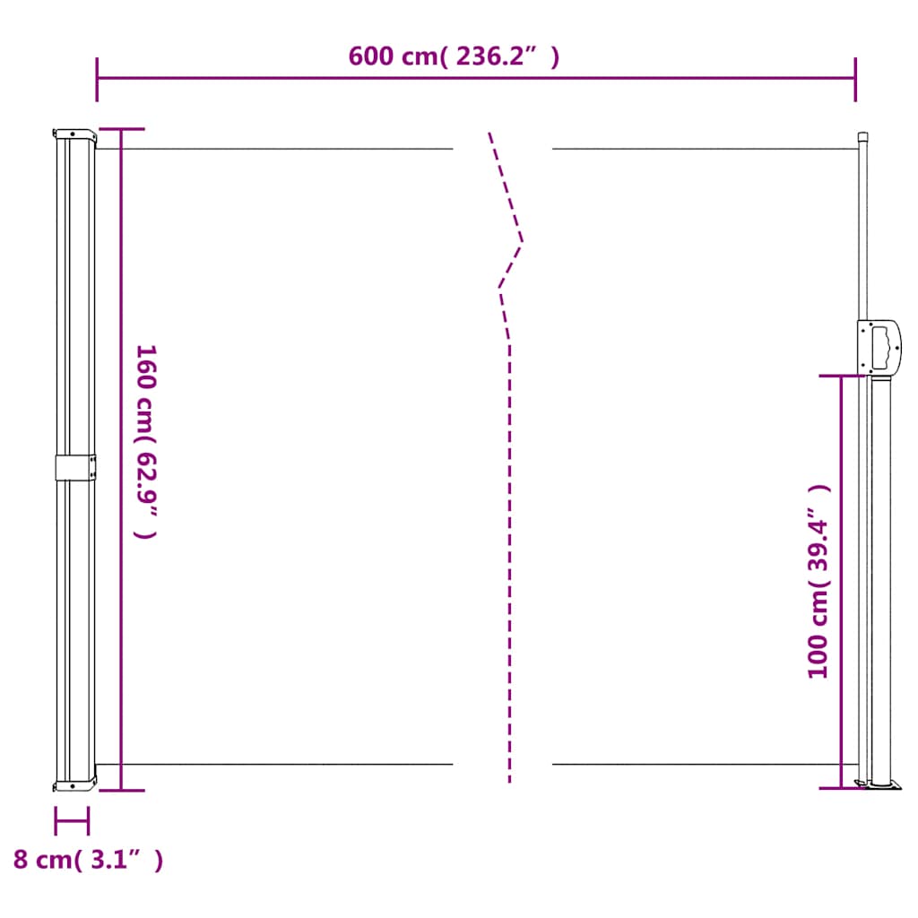 Seitenmarkise Ausziehbar Creme 160x600 cm