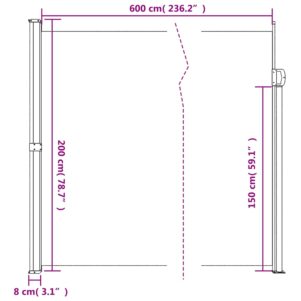 Seitenmarkise Ausziehbar Weiß 200x600 cm