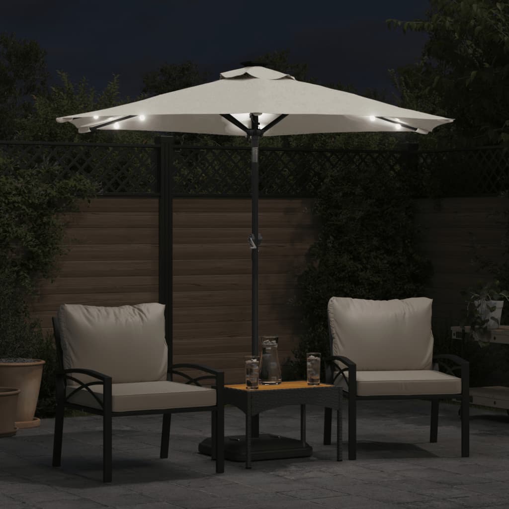 Parasol avec LED et mât en acier blanc 225x225x212 cm