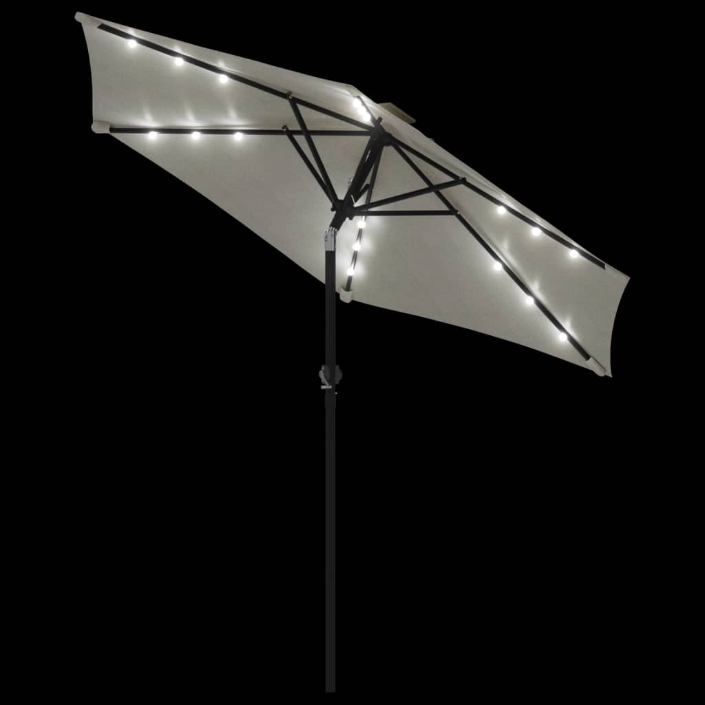 Parasol avec LED et mât en acier blanc 225x225x212 cm