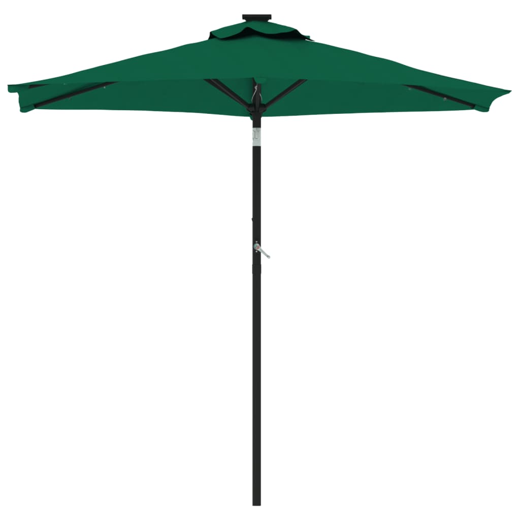 Parasol avec LED et mât en acier vert 225x225x212 cm