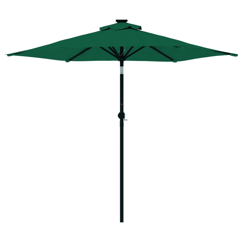 Parasol avec LED et mât en acier vert 225x225x212 cm