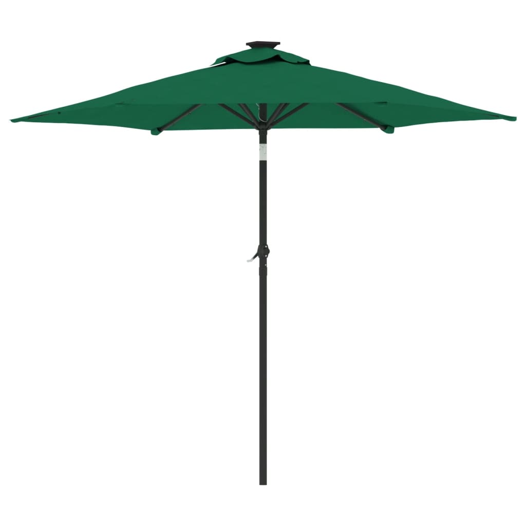 Parasol avec LED et mât en acier vert 225x225x212 cm