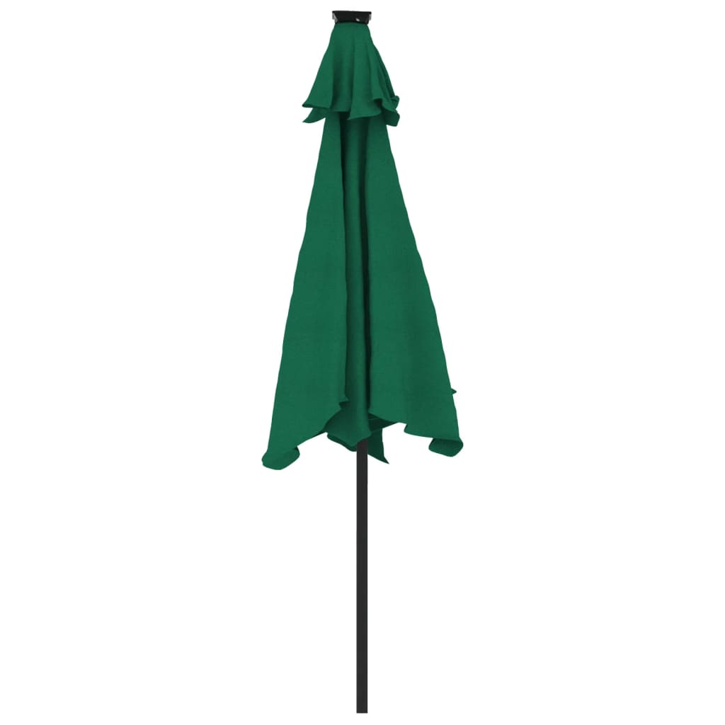 Parasol avec LED et mât en acier vert 225x225x212 cm