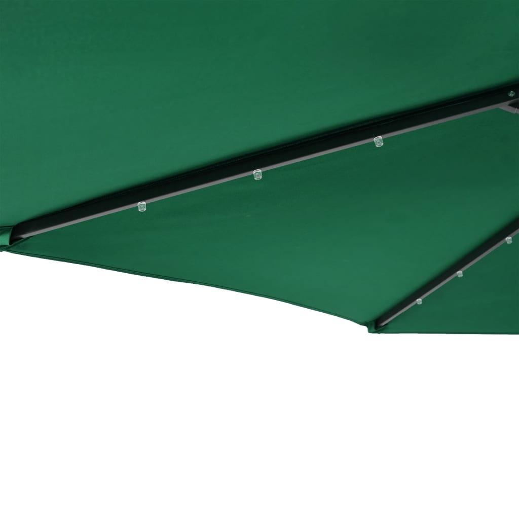 Parasol avec LED et mât en acier vert 225x225x212 cm