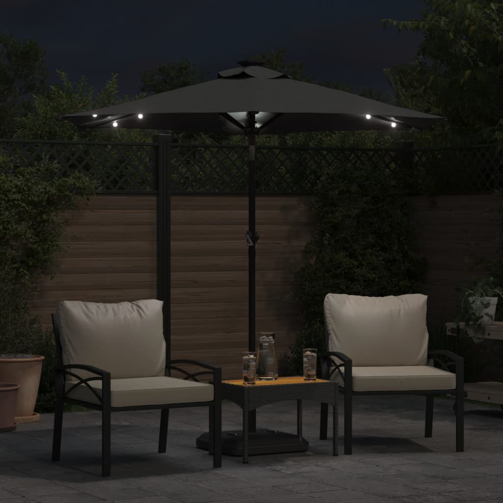 Parasol avec LED et mât en acier anthracite 225x225x212 cm