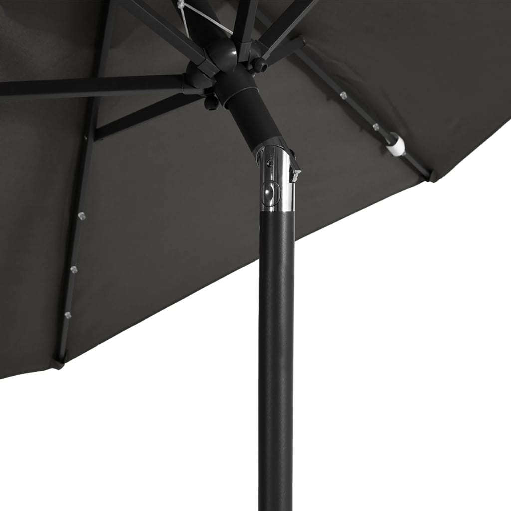 Parasol avec LED et mât en acier anthracite 225x225x212 cm