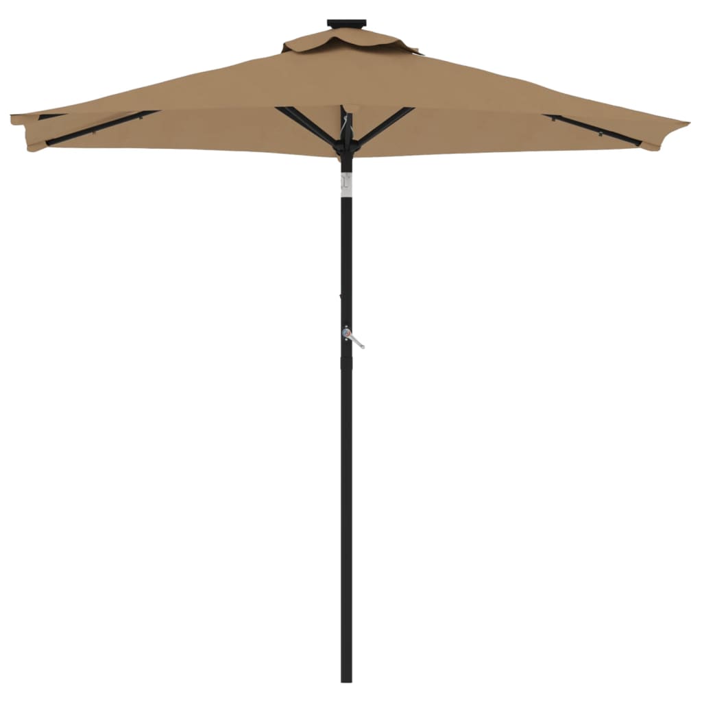 Parasol avec LED et mât en acier taupe 225x225x212 cm