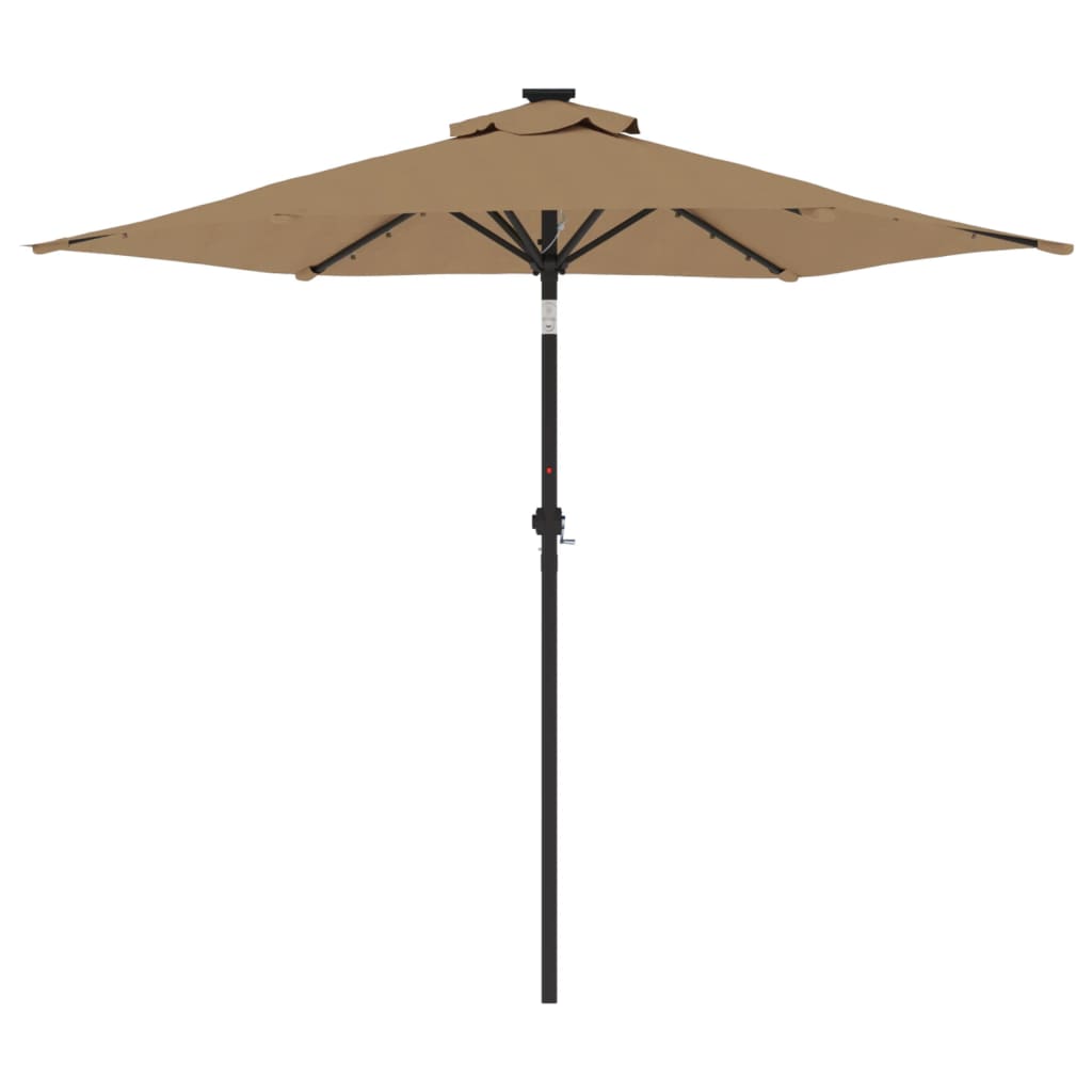 Parasol avec LED et mât en acier taupe 225x225x212 cm