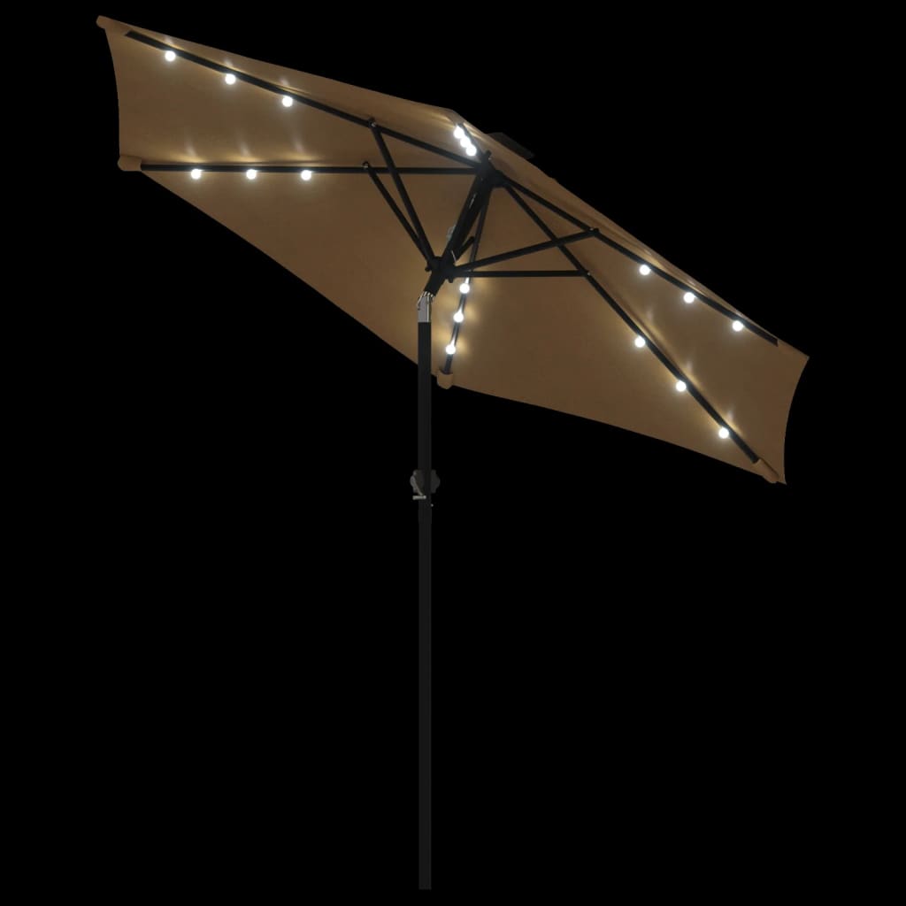 Parasol avec LED et mât en acier taupe 225x225x212 cm