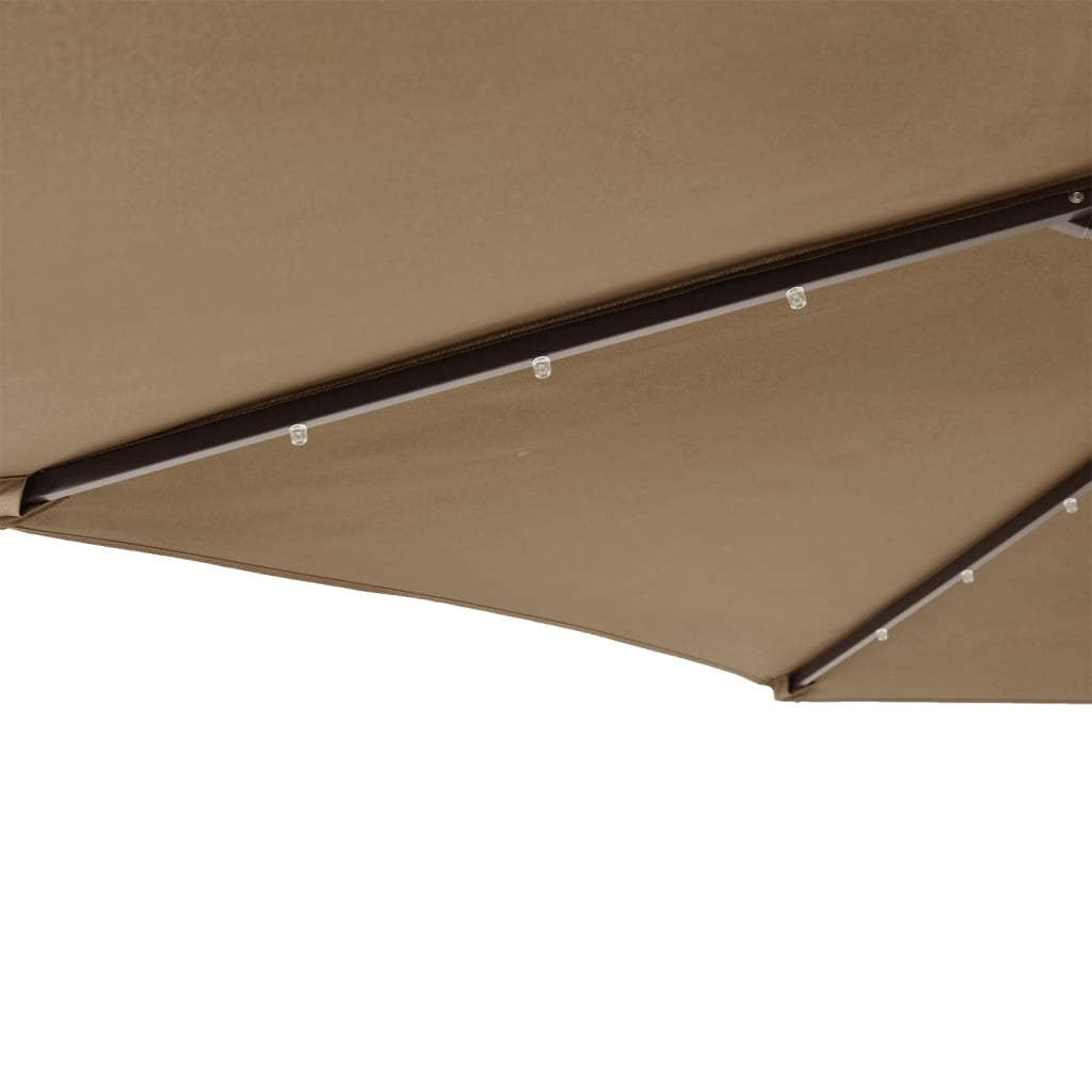 Parasol avec LED et mât en acier taupe 225x225x212 cm