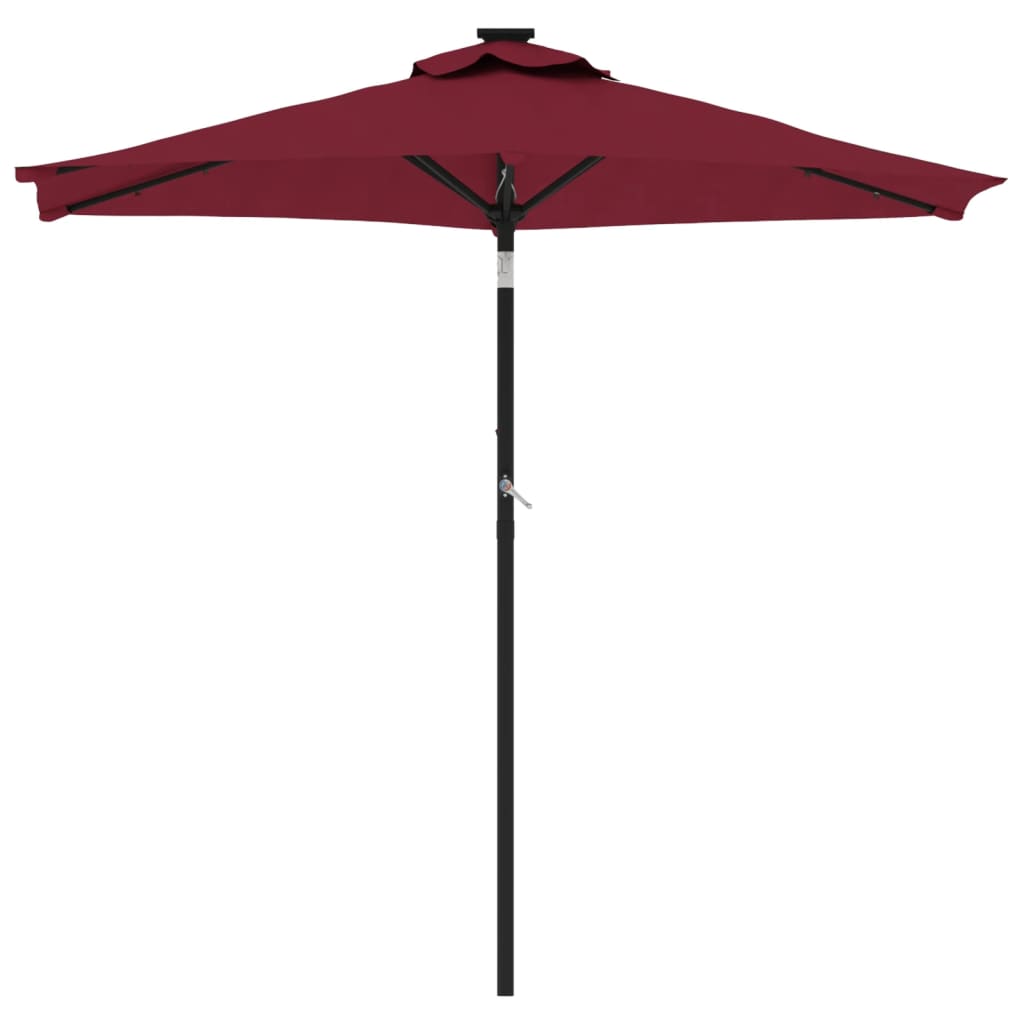 Parasol avec LED et mât en acier rouge vin 225x225x212 cm