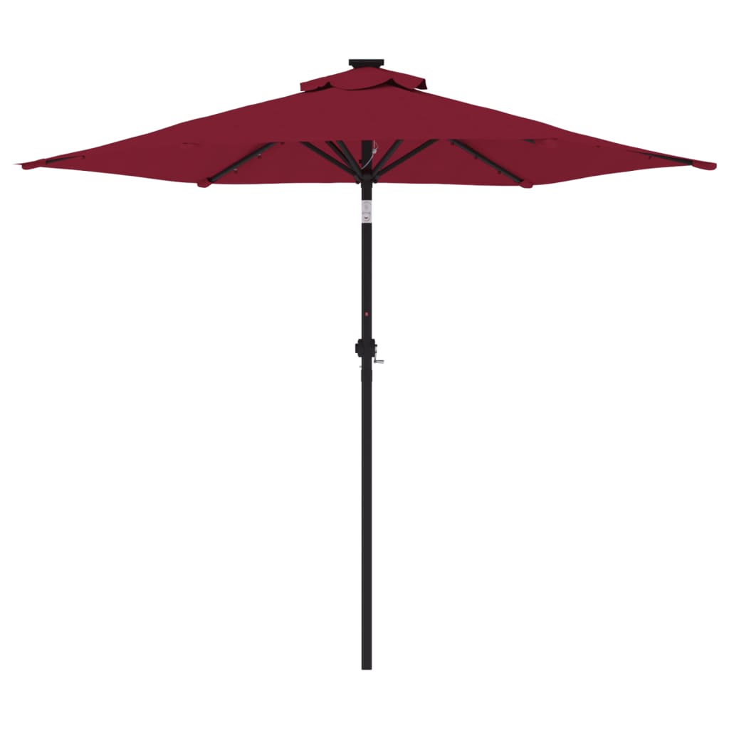 Parasol avec LED et mât en acier rouge vin 225x225x212 cm