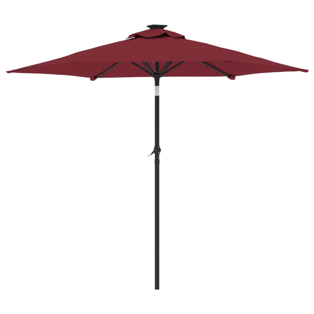 Parasol avec LED et mât en acier rouge vin 225x225x212 cm